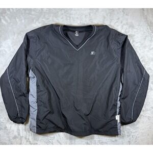 Starter Windshirt Pullover Jacket Mens 2XL Black Gray Mesh Lined Trainer Bungee